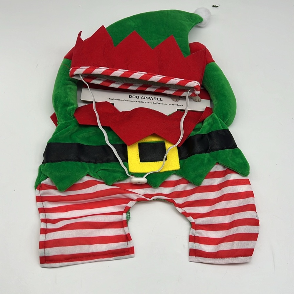 Friends Forever Dog Apparel Elf Christmas Costume with Hat Hook and Loop size L